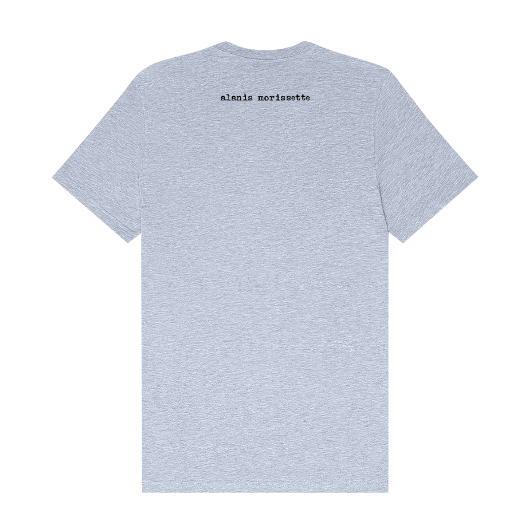 White alanis morissette graphic t-shirt with textured fabric and simple design.
