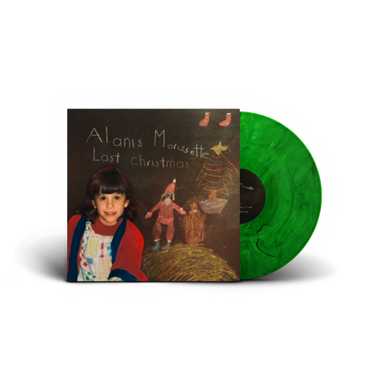 Album cover for ’Last Christmas’ by Alanis Morissette featuring a green vinyl record.