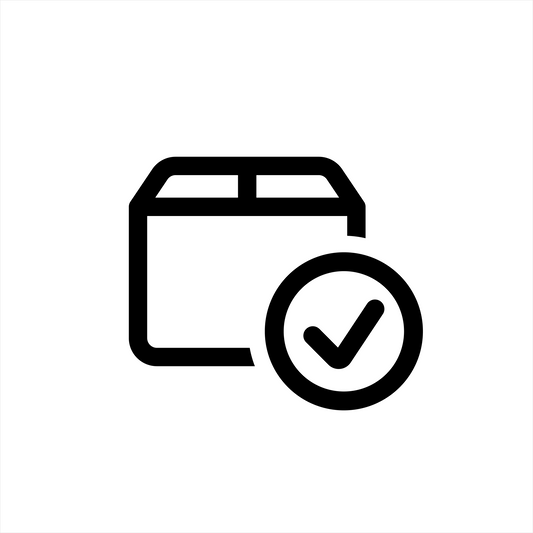 A cardboard box with a checkmark indicating completion or delivery.
